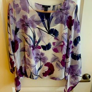 Alfani Berry Floral Flare sleeve balloon blouse